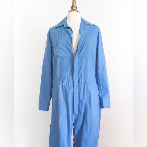 Vintage 1970s Blue Coveralls/Utility Jumpsuit • L - Picture 3 of 10